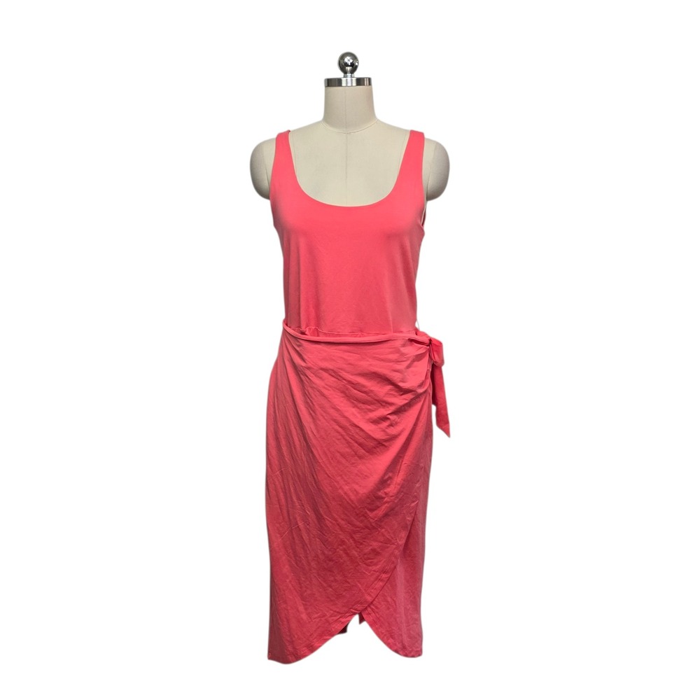 NWT Beyond Yoga Womens Coral Pink Glow Wrap Midi Dress DW6248 Size Large